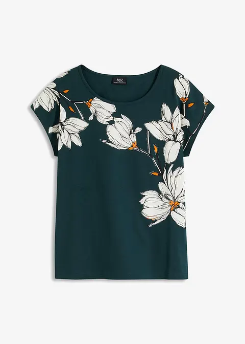 Shirt mit Blütenprint aus Bio-Baumwolle in grün von vorne - bonprix