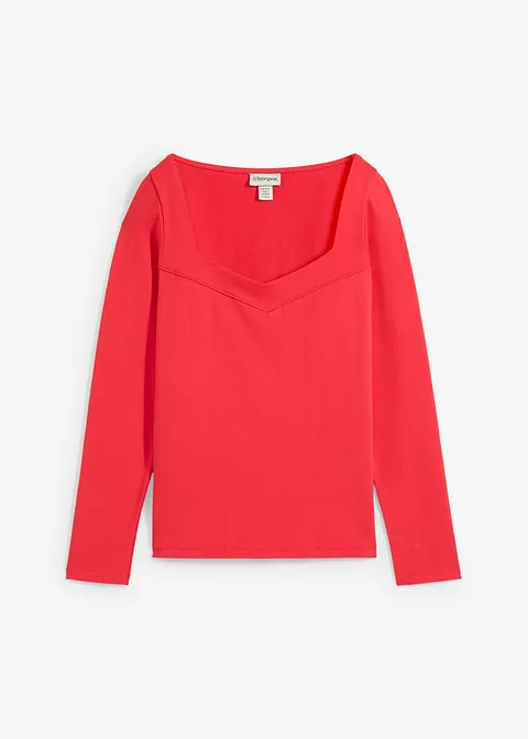 Langarmshirt mit Herzausschnitt in rot von vorne - bonprix