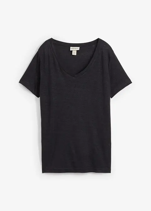 Shirt aus Leinen in schwarz von vorne - bonprix