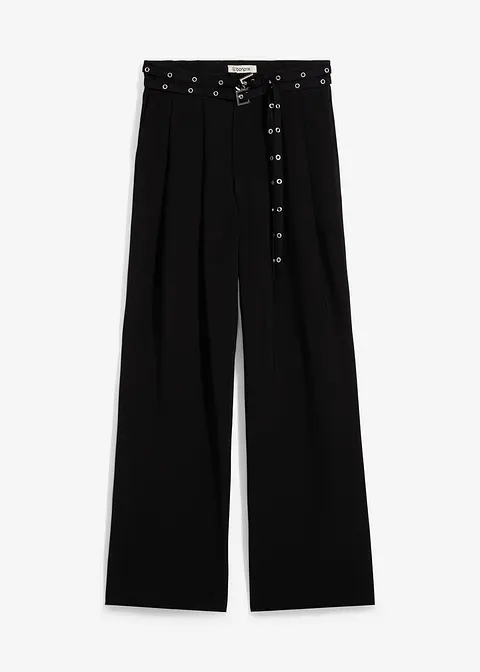 Bundfaltenhose aus fließender Viskose in schwarz von vorne - bonprix