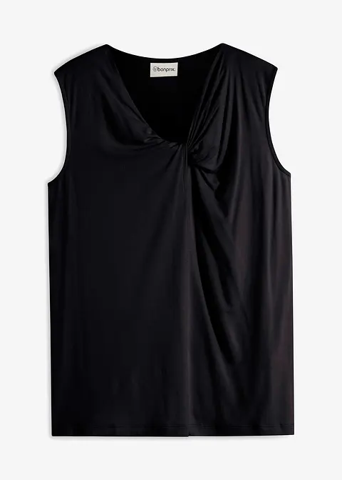 Jersey-Top mit Twist in schwarz von vorne - bonprix