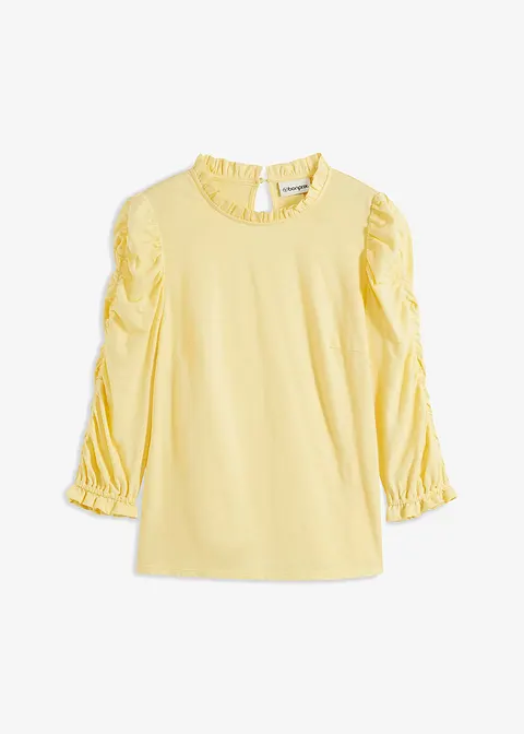 3/4-Arm Shirt mit Raffung in gelb von vorne - bonprix