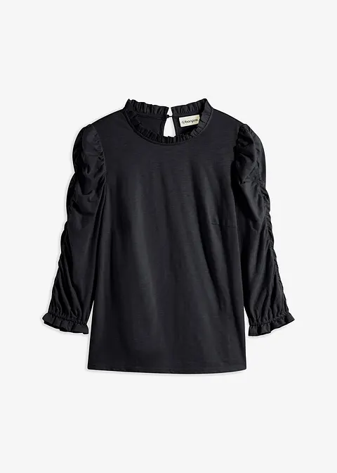 3/4-Arm Shirt mit Raffung in schwarz von vorne - bonprix