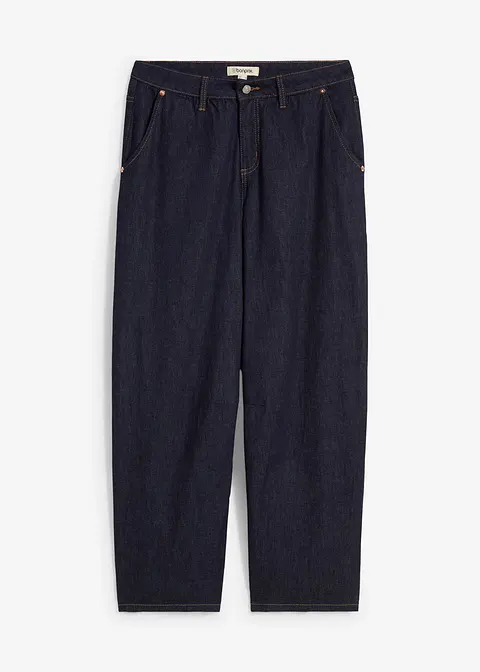 Balloon Jeans Mid Waist Super Soft, cropped in blau von vorne - bonprix
