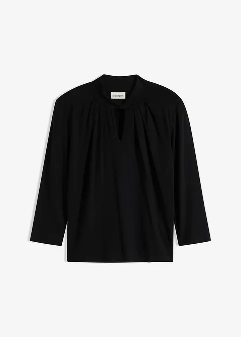 3/4-Arm Shirt mit Twist in schwarz von vorne - bonprix