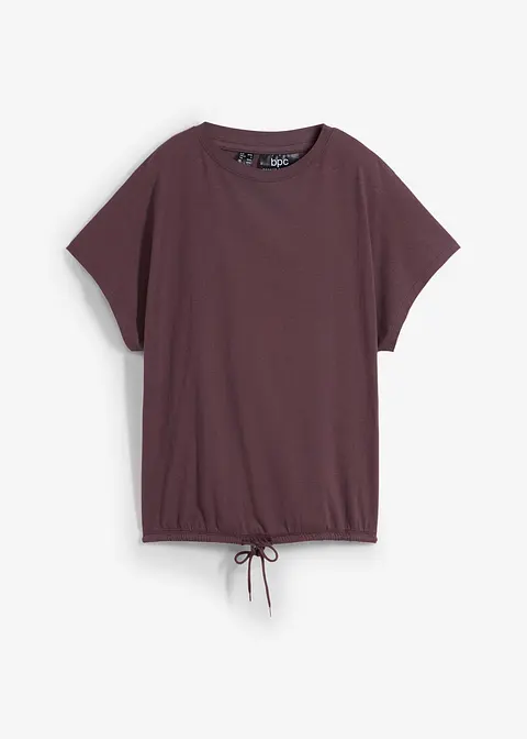 Shirt mit Bindedetail am Saum aus Baumwolle-Viskose-Mix in braun von vorne - bonprix