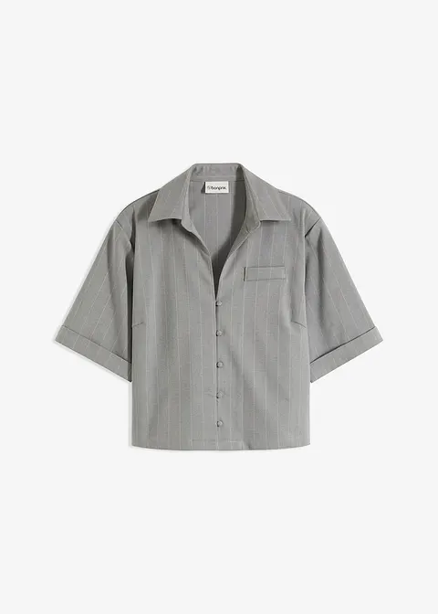 Nadelstreifen Hemdbluse in grau von vorne - bonprix