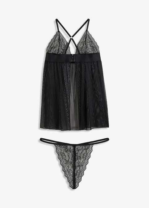 Babydoll und String (2-tlg.Set) in schwarz von vorne - VENUS