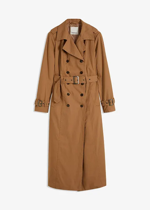 Long-Trenchcoat mit Taillengürtel in braun von vorne - bonprix