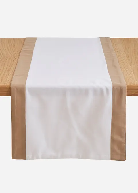 Bio Baumwoll Tischläufer mit Struktur in weiß von vorne - bonprix