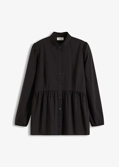 Longbluse mit Raffung in schwarz von vorne - bonprix
