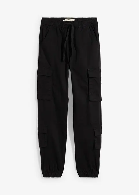 Regular Fit Stretch-Schlupf-Cargohose in schwarz von vorne - bonprix