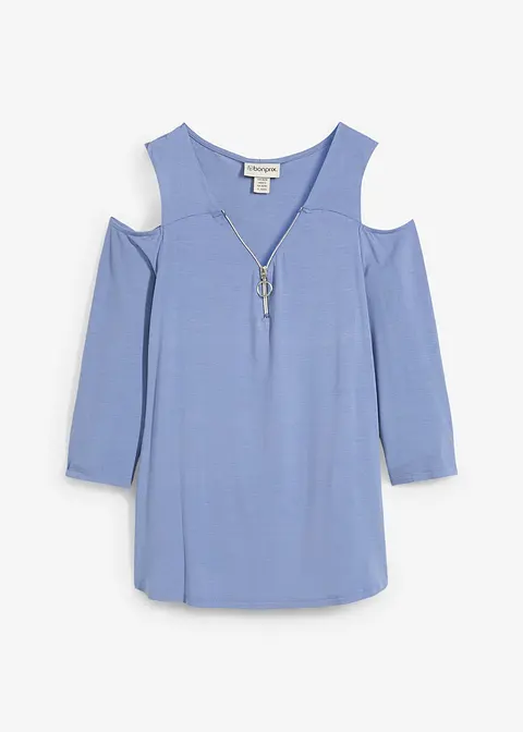Cold-Shoulder-Shirt aus fließender Viskose in blau von vorne - bonprix