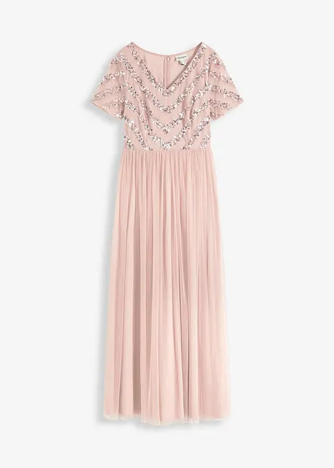 Maxikleid mit Paillettenstickerei in rosa von vorne - bonprix