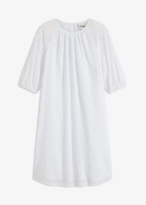 Kleid mit Lochstickerei in weiß von vorne - bonprix