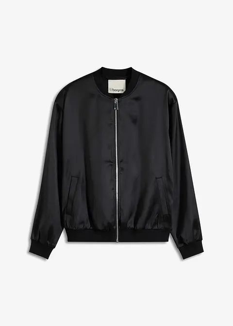 Satin-Blouson in schwarz von vorne - bonprix
