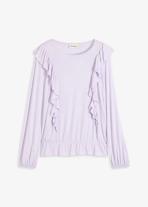 Shirtbluse mit Volants in lila von vorne - bonprix