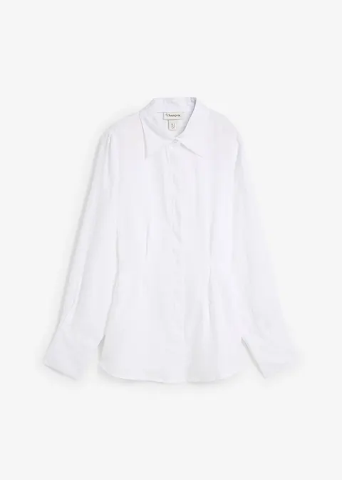 Taillierte Bluse aus reinem Leinen in weiß von vorne - bonprix