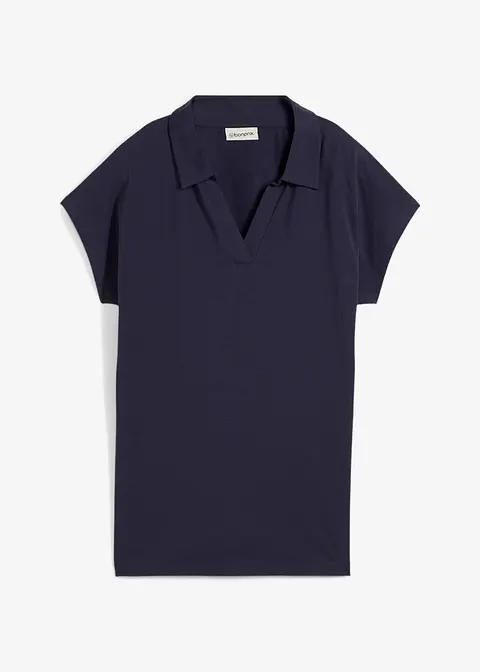 Shirt mit offenem Polokragen in blau von vorne - bonprix