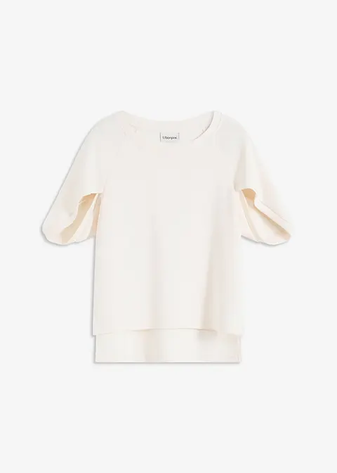Oversize-Shirt aus fließendem Viskose-Mix in beige von vorne - bonprix