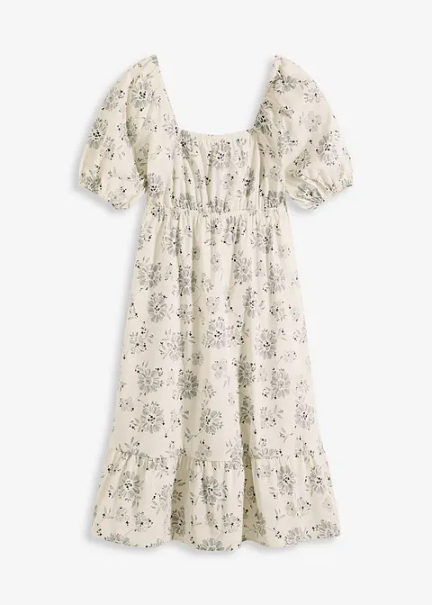 Midikleid mit Puffärmeln in beige von vorne - bonprix