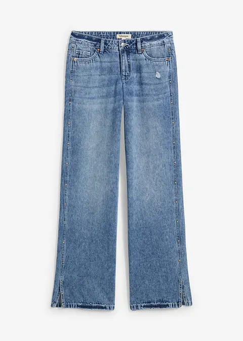 Loose Straight-Jeans Mid Waist, Low Stretch in blau von vorne - bonprix