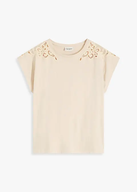 Shirt mit Crochet Detail in beige von vorne - bonprix