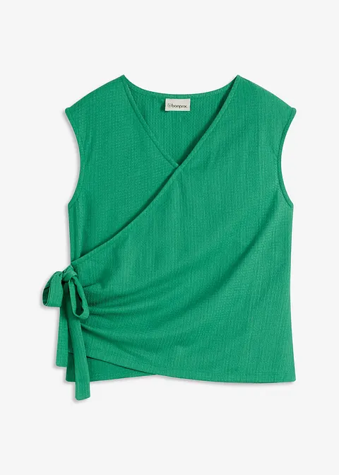 Jerseycrepe-Shirt in Wickeloptik in grün von vorne - bonprix