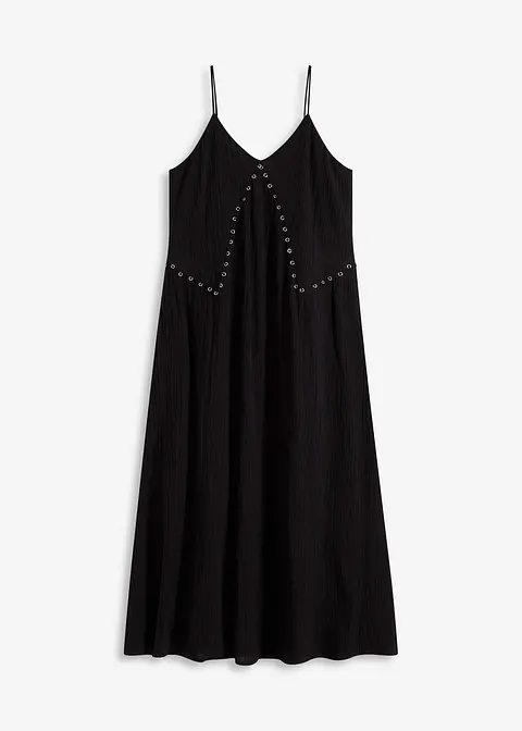 Maxikleid mit Ösen-Verzierung in schwarz von vorne - bonprix