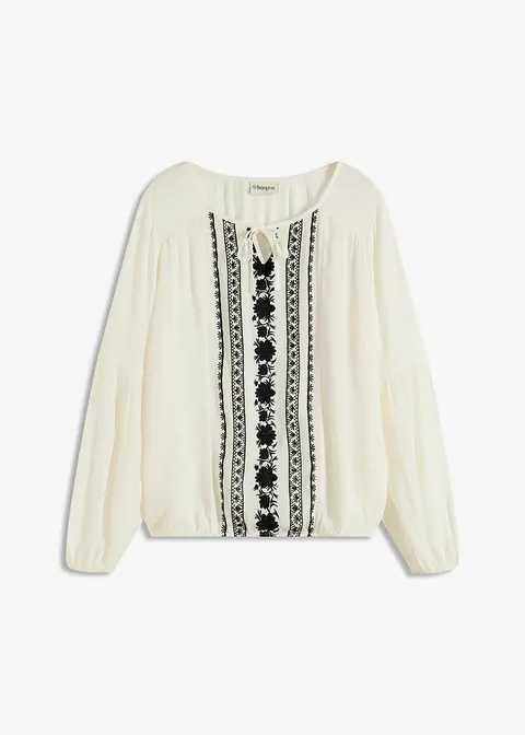 Bluse mit Stickerei in weiß von vorne - bonprix