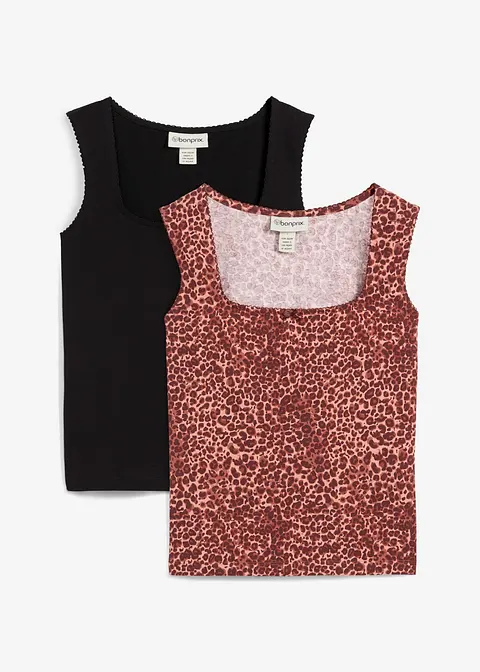 Tanktop aus Baumwoll-Mix (2er Pack) in braun von vorne - bonprix