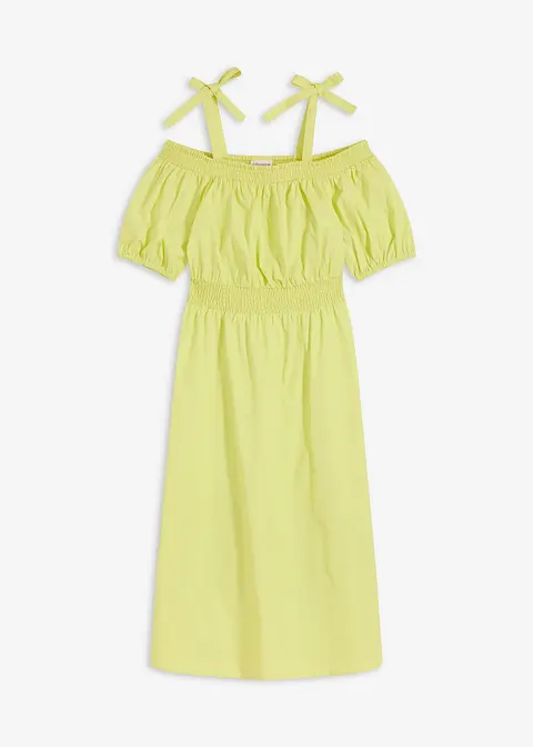 Off-Shoulder-Kleid aus reiner Bio-Baumwolle in gelb von vorne - bonprix