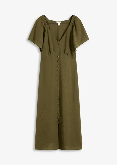 Midikleid in Leinen-Optik in grün von vorne - bonprix