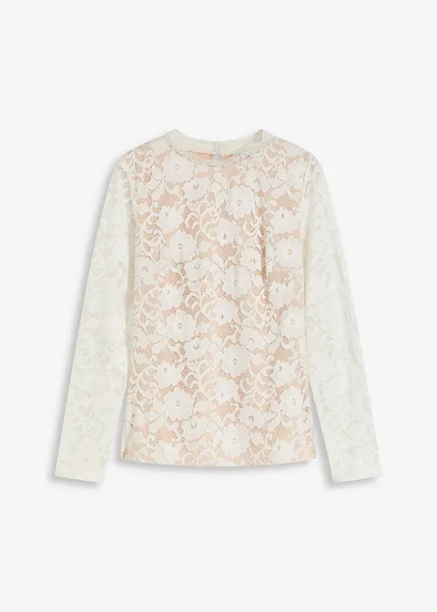 Langarmshirt aus Spitze in weiß von vorne - bonprix