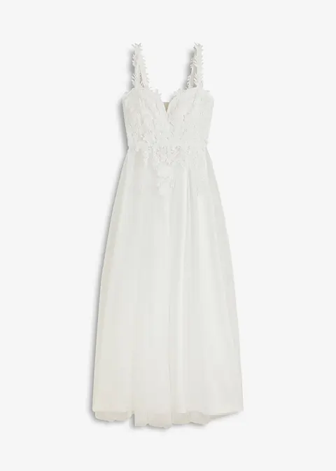 Brautkleid aus zartem Tüll mit Spitze in weiß von vorne - bonprix