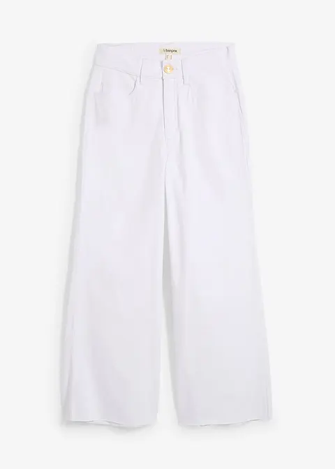Wide-Leg-Jeans, High Waist, cropped in weiß von vorne - bonprix