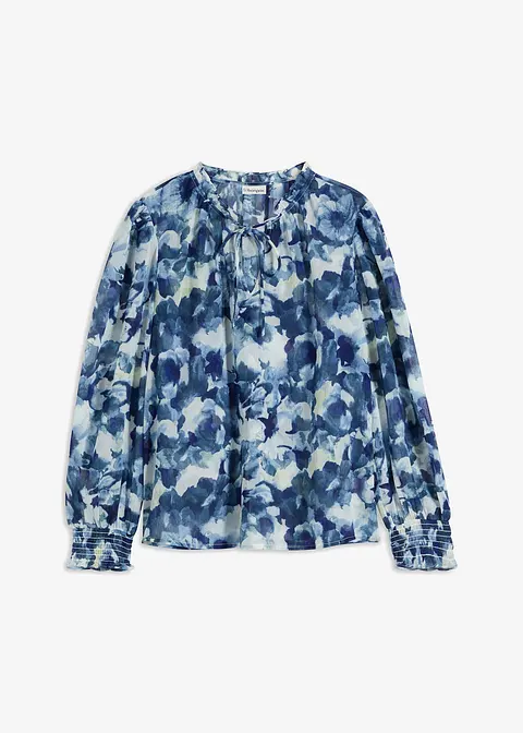 bedruckte Chiffonbluse in blau von vorne - bonprix