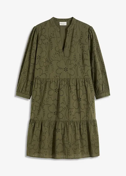 Tunika-Kleid mit Lochstickerei in grün von vorne - bonprix