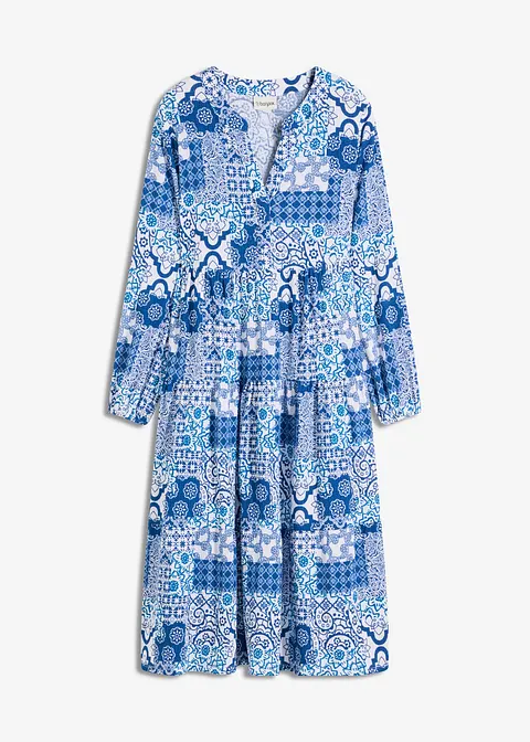 bedrucktes Tunika-Kleid in blau von vorne - bonprix