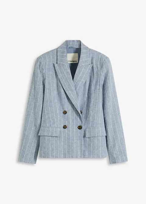 Blazer mit Leinenanteil in blau von vorne - bonprix