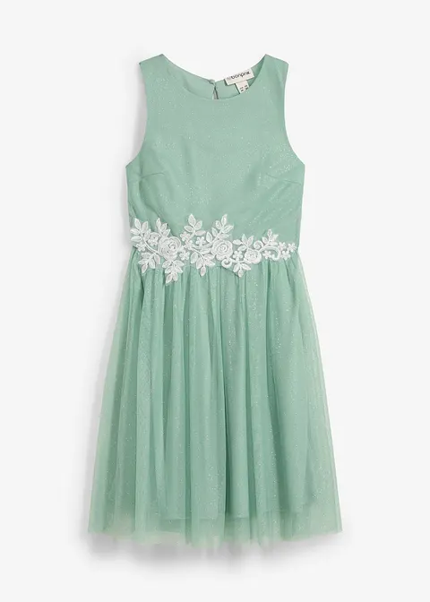 Midikleid  mit Spitzenbesatz in grün von vorne - bonprix
