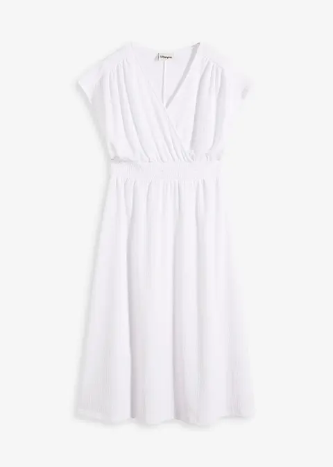 Jerseykleid aus luftigem Crêpe in weiß von vorne - bonprix