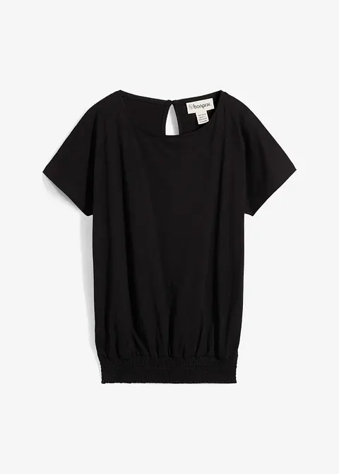 Flammgarn-Shirt aus Bio-Baumwolle mit Smockbund in schwarz von vorne - bonprix