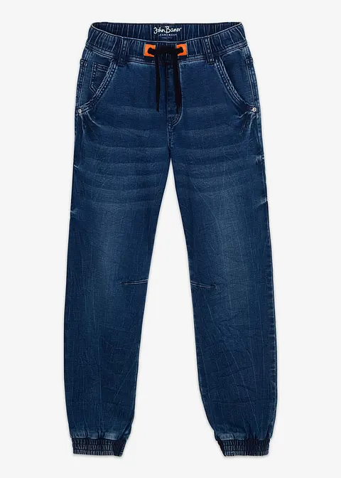 Regular Fit Schlupf-Sweat-Jeans, Tapered in blau von vorne - bonprix