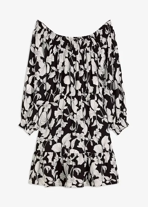 bedrucktes Carmen-Kleid in schwarz von vorne - bonprix