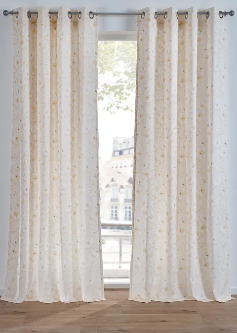 Gardine mit Blumendruck aus recyceltem Polyester (1er Pack) in beige - bonprix