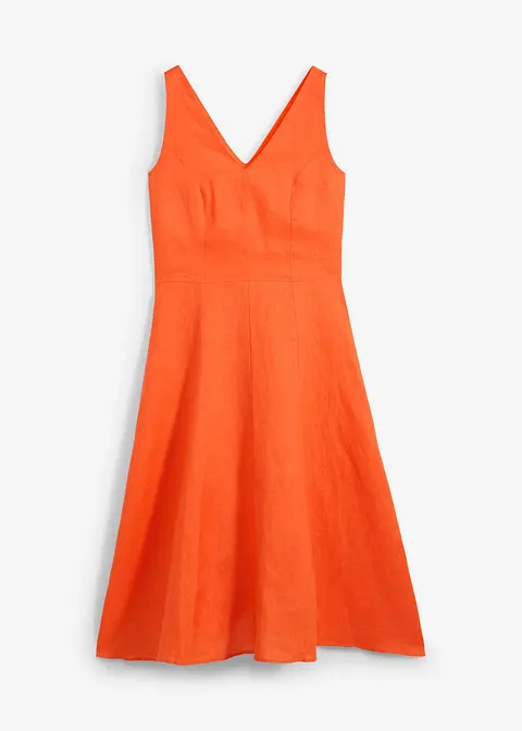 Midikleid aus reinem Leinen in orange von vorne - bonprix