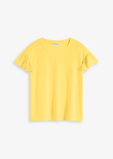 Shirt mit Volants-Ärmeln in gelb von vorne - bonprix