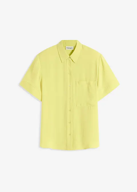 Halbarm-Bluse mit Brusttasche in gelb von vorne - bonprix