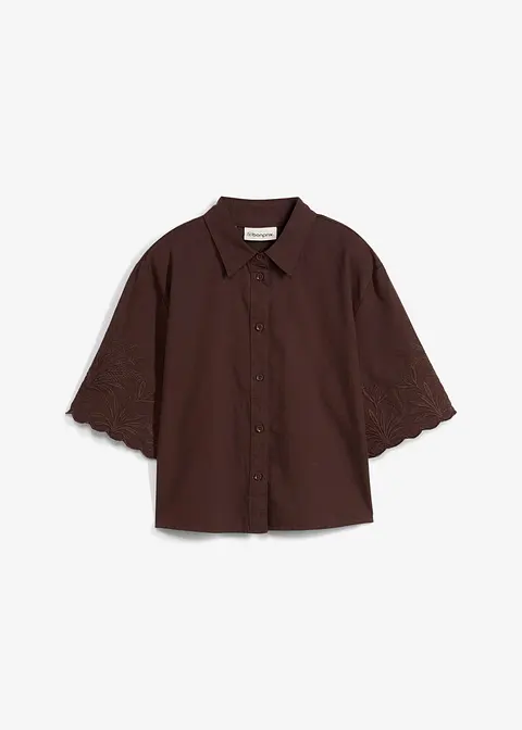 verkürzte Hemdbluse mit Seidenanteil in braun von vorne - bonprix